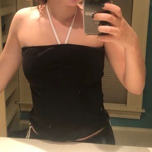 black tube top with white strap